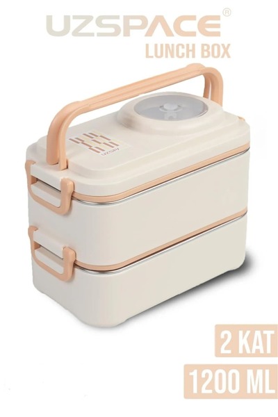 Uzspace Beslenme Kutusu Paslanmaz Çelik - 1200 ml Sos Kaseli 2 Katlı Çatal Ka...