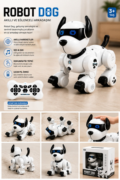 Selvira Akıllı Robot Köpek Oyuncağı Uzaktan Kumandalı Sesli Işıklı Dans Eden ...