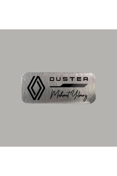 CRF Kişiye Özel Metal Etiket Renault Duster İsim Soyisim 3x7 cm Arkası Yapışk...