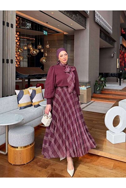 rozashop طقم تنورة ماكسي أنيق مطوي