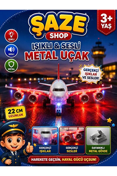 SAZE Büyük Boy Gerçekçi Yolcu Uçağı 3+ Yaş Işıklı Sesli Metal Oyuncak Uçak