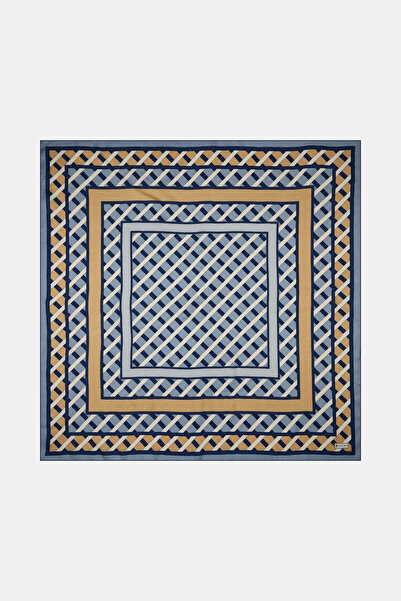 Vakko LACİVERT GEOMETRİK DESENLİ VUAL İPEK EŞARP
