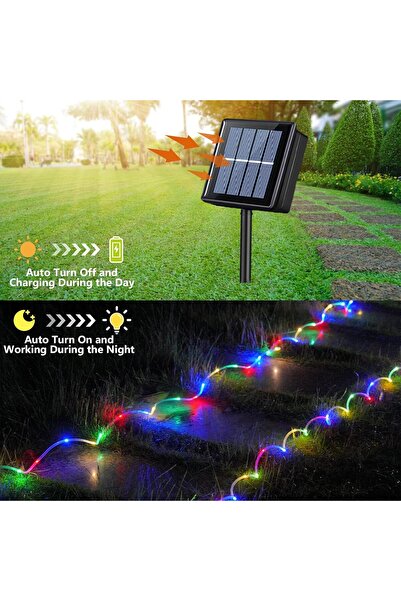Tahtakale Dünyası 10 metre 100 ledli Solar Güneş Enerjili Renkli RGB Hortum K...