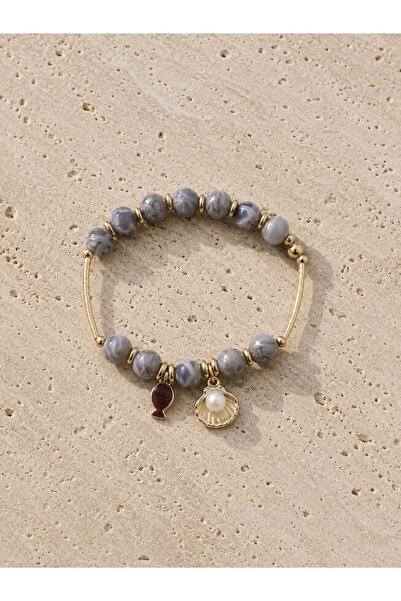 cleopatra takı aksesuar Peri Handmade Elastic Marbled Gray Color Women's Brac...