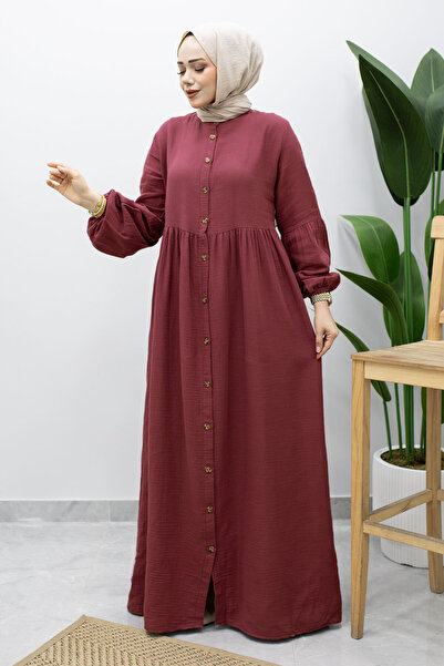 Tesettür Dünyası Buttoned Muslin Dress Tsd260219 Fuchsia