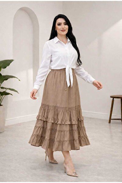 MODA VEDAT Women's Guipure Detailed Lined Skirt -0650