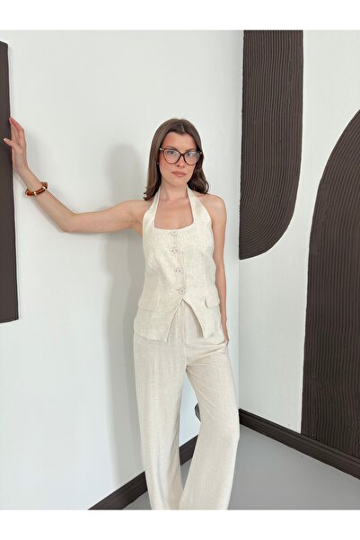 Ekim Store Halter Neck Linen Jacket and Pants Set