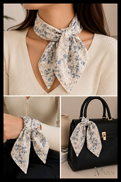 MAZEN Blue Floral Patterned 45X45 Summer Chiffon Scarf |   Women's Neck Hair ...