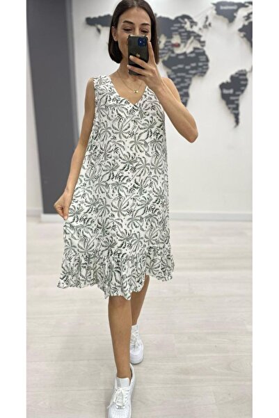 AYASOFYA OTANTIK Rochie midi fără mâneci cu volane pentru femei cu model