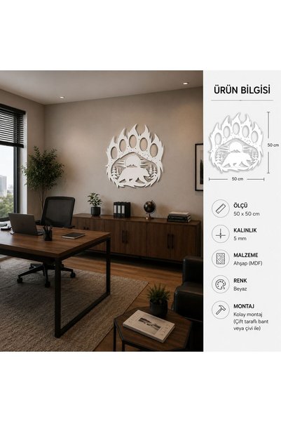 ArliaDesign AYI PENÇESİ DOĞA DUVAR DEKORU / 5 MM MDF 50 X 50 CM