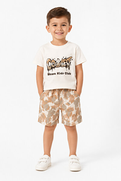 Melisa Ticaret Boy's Shorts Set Printed T-Shirt Shorts Set Summer Combed Cotton