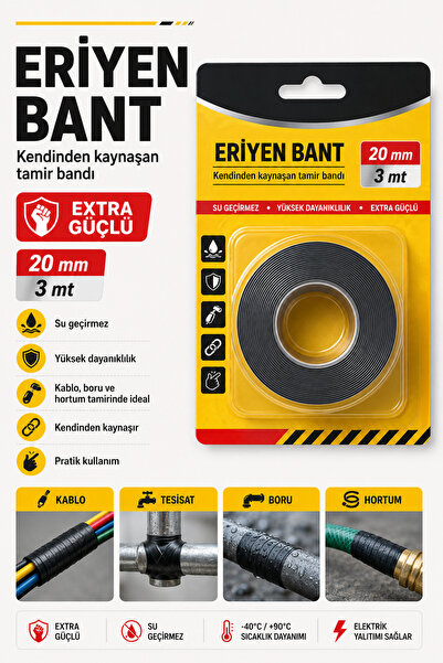 GÜZELYÜZ AVM Eriyen Bant 20mmx3mt Su Geçirmez Yanmaz Güçlü Yapışkanlı Yalıtım...