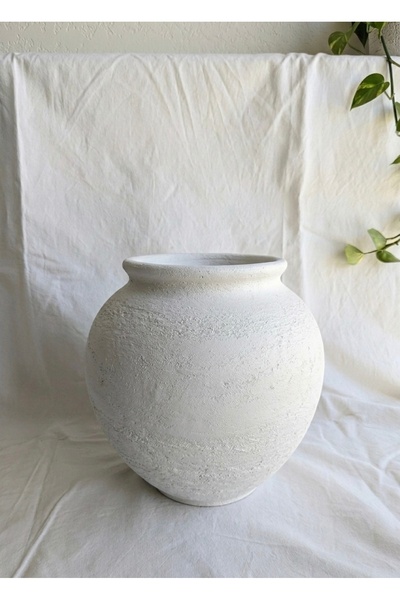 Yalda atelier Mira Kum Dokulu Yuvarlak Vazo – El Yapımı Dekoratif Stone Effec...