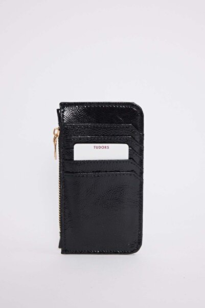 Tudors Women's Patent Leather Textured Multi-Compartment Zippered Slim Black ...