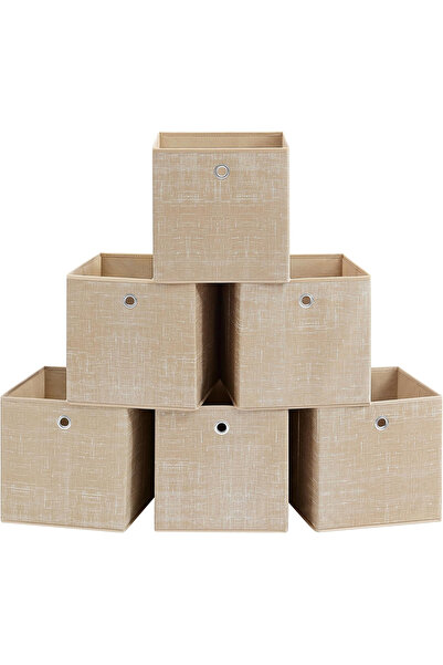 SONGMICS Set of 6 foldable storage boxes for shelf, 30x30x30 cm, sand beige