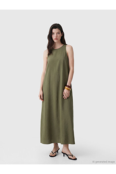 LC Waikiki Rochie verde din amestec modal cu decolteu crew