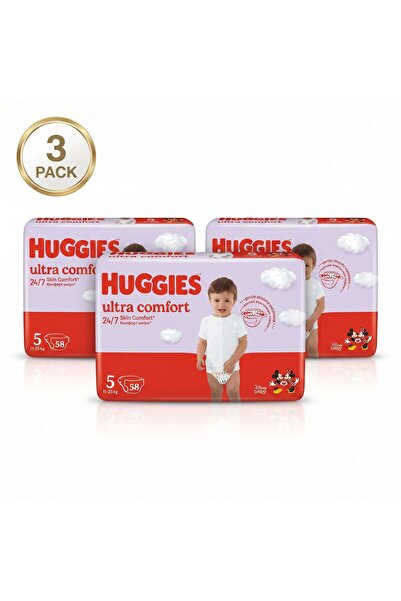 Huggies Scutece Ultra Confort Mărimea 5 (11–25 kg) – Pachet de 3 (3 x 58 bucă...
