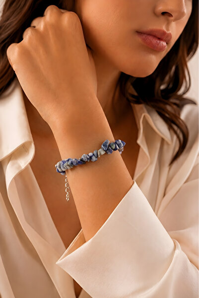 vue Sodalite Cracked Natural Stone Bracelet – Elastic with Blue Agate Stone, ...