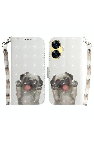 sscase 3D Colored Θήκη Πορτοφόλι Pug (Realme C55)