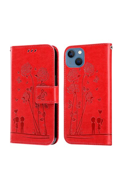 sscase Embossing Rose Couple Θήκη Πορτοφόλι Red (Apple iPhone 14)