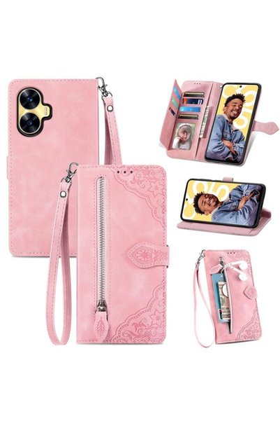 sscase Embossed Flower Θήκη Πορτοφόλι Pink (Realme C55)