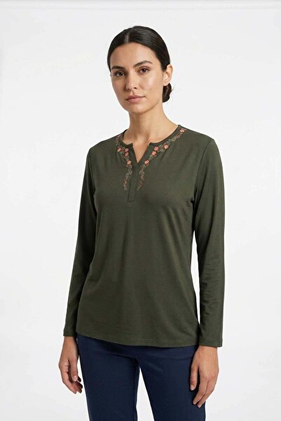 Desen Triko Women's Open Collar Floral Embroidered Combed Cotton Blouse 26714...