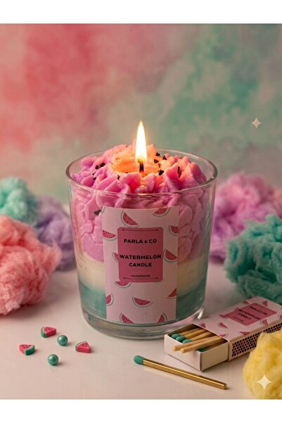 Parla candle Watermelon Candle/Mum Handmade %100 Soya Wax Kokulu Mum