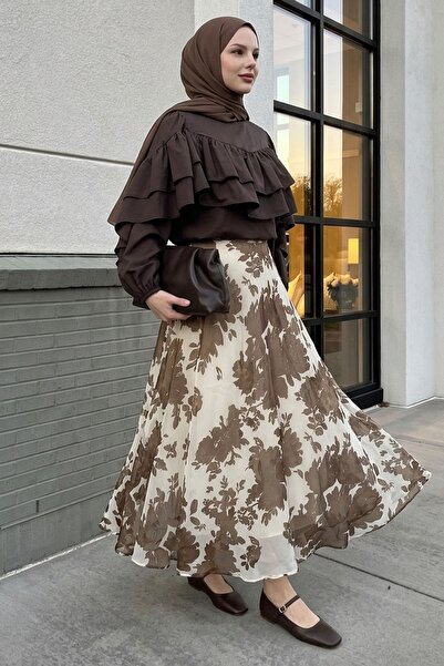 InStyle Ruffle Blouse and Skirt Bitter Brown Set