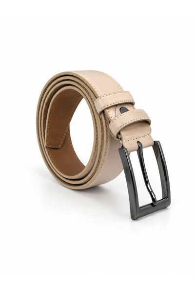 Paşala Leather Hakiki Deri Erkek Klasik Kemer Bej 3,5 cm Çift Kat Deri Dayanı...