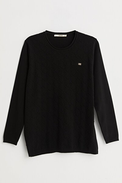 Nihan Plus Size Viscose Sweater with Accessory Detail - Black