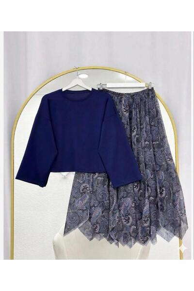 modasindoma Basic Blouse Asymmetrical Cut Lined Chiffon Skirt Set