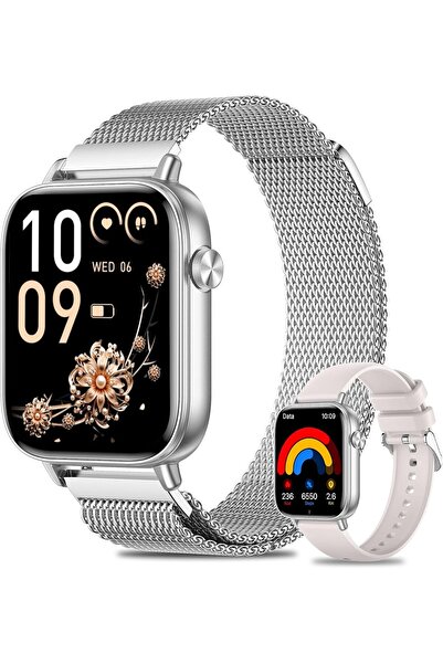 Generica Bluetooth Call Smart Watch for Women, 1.83" Square Silver Smartwatch...