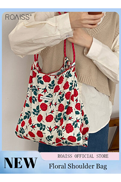 ROAISS Women Floral Canvas Bag, Large Capacity Shoulder Bag, Casual Tote Hand...