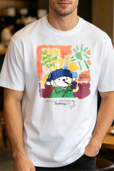 Fleck Casual Style Men's T-Shirts Skateboarding Day Cartoon Character Design ...