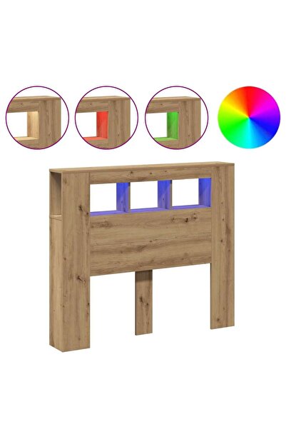vidaxl Tăblie de pat cu LED, stejar artizanal, 120x18,5x103,5 cm, lemn