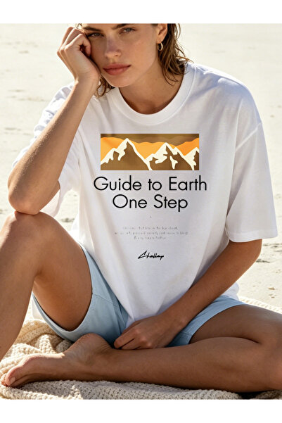 Fleck Womens T Shirts Guide To Earth One Step Mountain Print Casual Loose Fit...