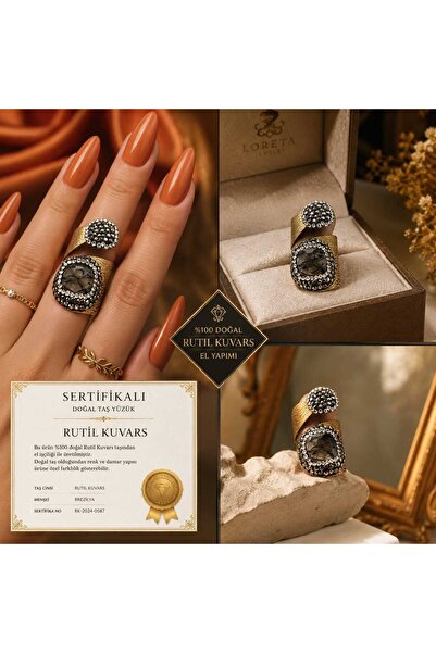 best bioenerji taş terapi Rutil Quartz Yellow Coated Natural Stone Ring Certi...
