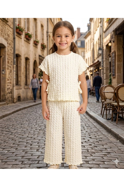 KİDSROOM Tie-Up on the Side, Top and Pants, Summer Girls' Phenomenal Suit
