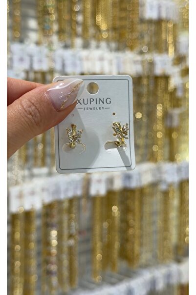 SU PERİSİ TAKI BİJUTERİ XUPİNG KARARMAZ GOLD 14K KELEBEK DETAYLI MİNİ HALKA Ç...
