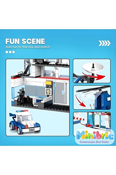 Minibric Set de Constructi Piese Tip Blocuri Construit Swat Station Jucarie Elicopter Statie Politie 563 Piese