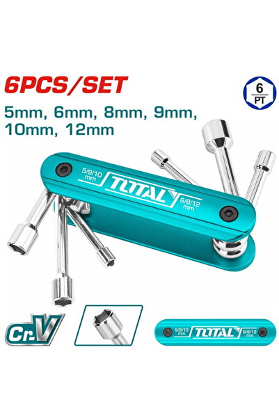 TOTAL - SET OF 6 TUBULAR WRENCHES WITH HANDLE, 5mm, 6mm, 8mm, 9mm, 10mm, 12mm