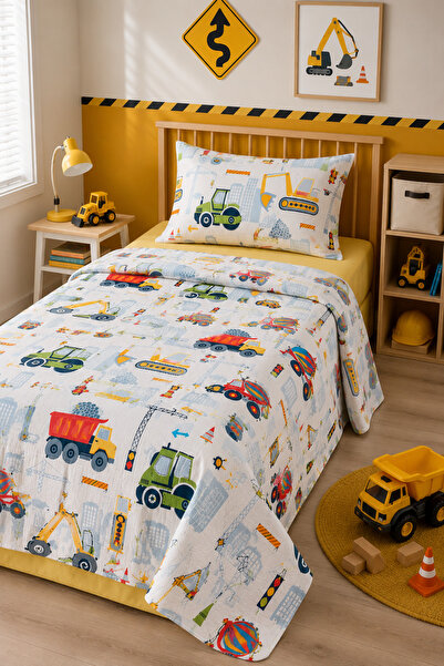 Rebeka Home Collection Vento Children's Pique Set with Vehicle Pattern, Singl...