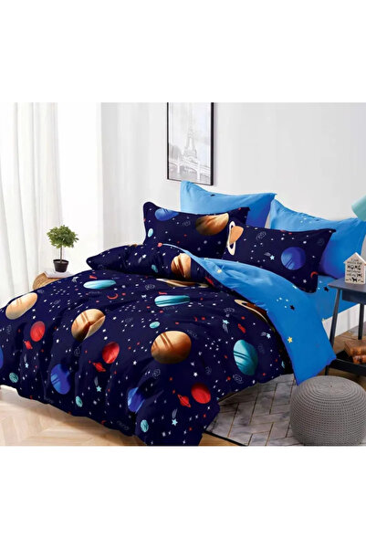 Sky Home Set de lenjerie de pat Finet 6 piese, Albastru, Planete -KY31