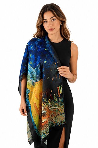 silkwormlife Șal din mătase 100% din colecția Art Collection – Model cu opere...