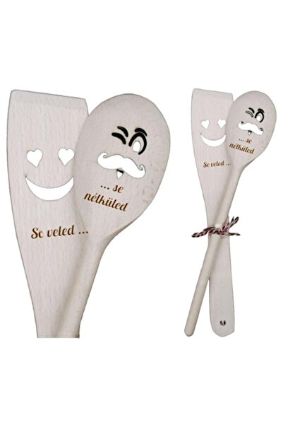 LimArt Personalized Wooden Kitchen Utensil Set with Message "Neither with you...