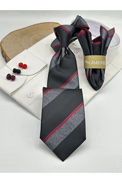 Gutiero Classic Tie with Black Striped Handkerchief