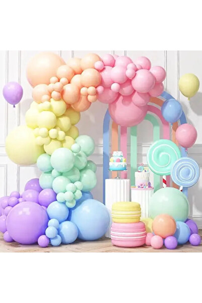 Baloane Vesele Set Arcada Baloane Aniversare Macaron Pastel 134 Piese Multico...
