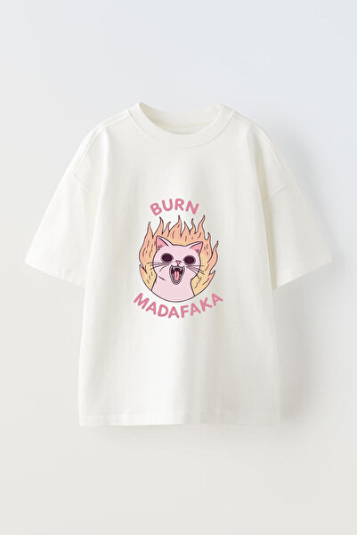 Anetos Tricou supradimensionat alb din bumbac, cu imprimeu frontal, cu design...