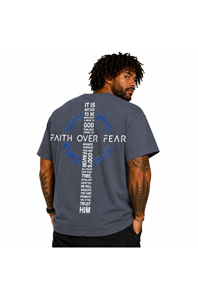 MocGrande Men's Oversized Crew Neck T-Shirt over Fear 26151 Fume
