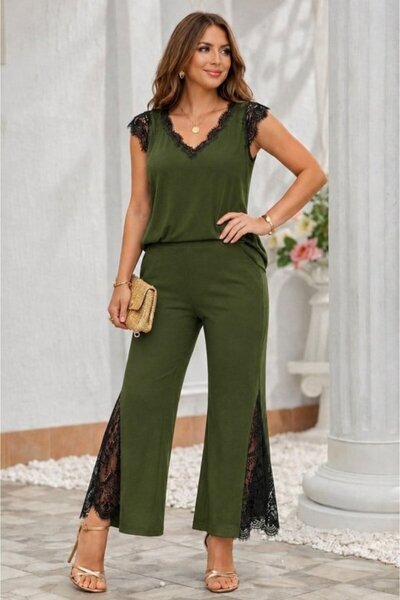 DRESSIFY WOMEN’S FASHION Γυναικείο κοντομάνικο σετ με δαντελένιο γιακά V και ...